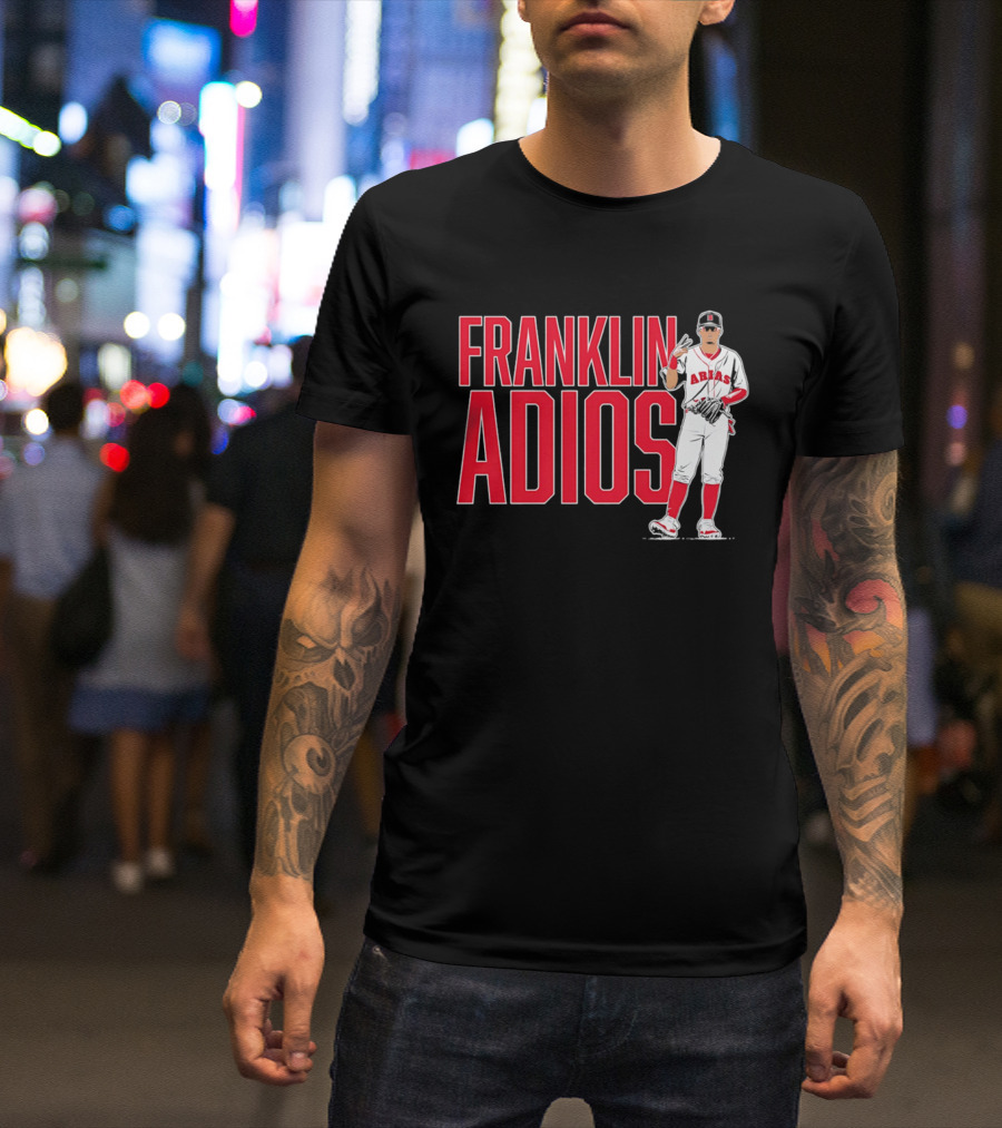 Franklin Arias Adios Baseball Player Gesture In Red And White Uniform T-Shirt