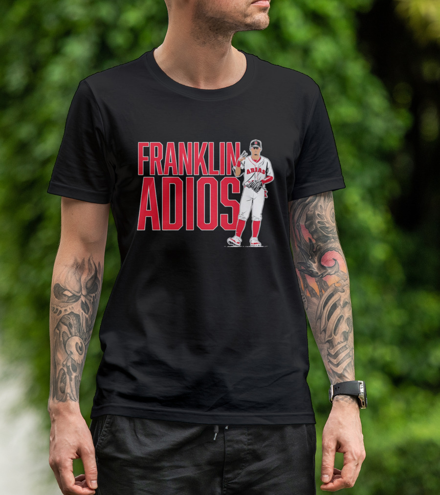 Franklin Arias Adios Baseball Player Gesture In Red And White Uniform T-Shirt