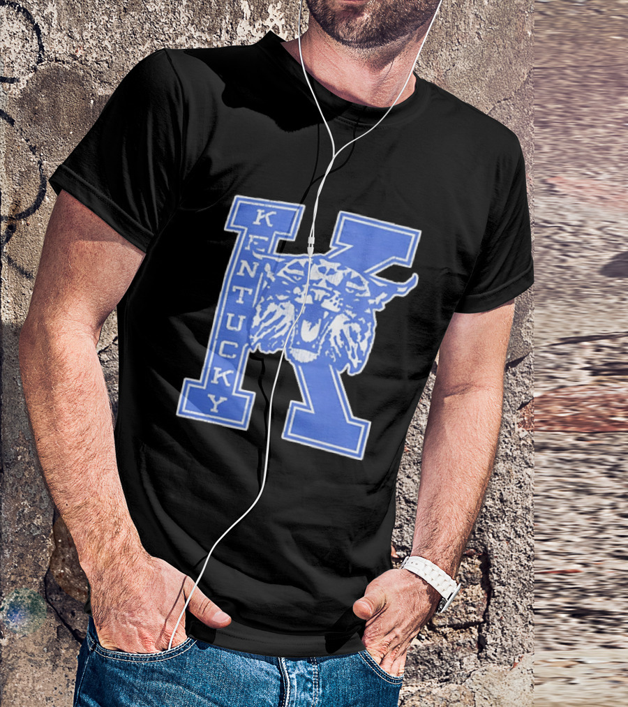 Kentucky Wildcats NCAA Distressed Block Letter K Wildcats Head T-Shirt