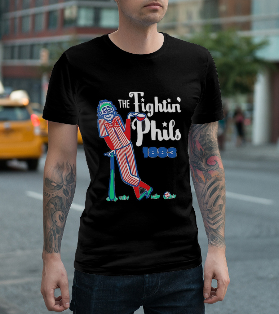 Phillies The Fightin' Phils 1883 Vintage Baseball Character With Bat And Ball T-Shirt