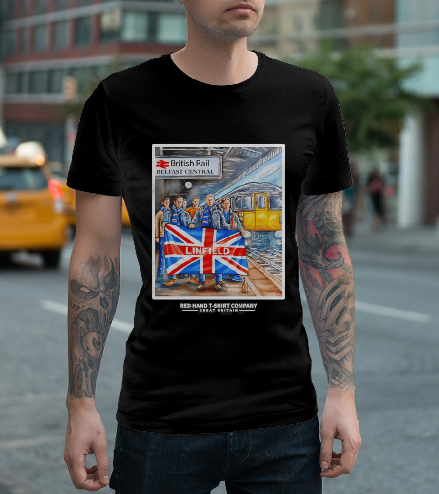 British Rail Belfast Central Linfield UK Flag T-Shirt
