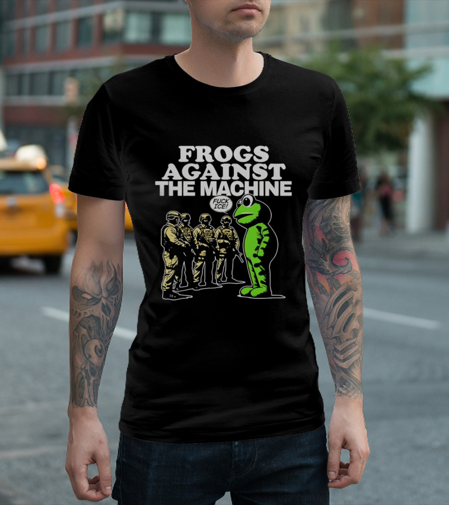 Portland Frogs Against The Machine 2025 Protest Mascot Confronts Guards T-Shirt