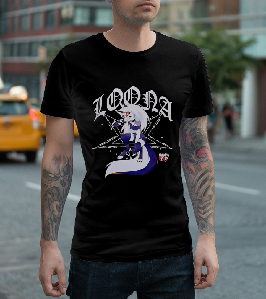 Loona Helluva Boss Demon Character With Stylized White Text And Pentagram T-Shirt