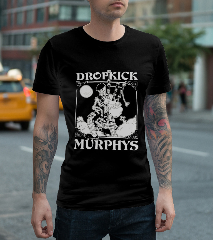 Dropkick Murphys Skelly Piper Bagpipes Moon T-Shirt