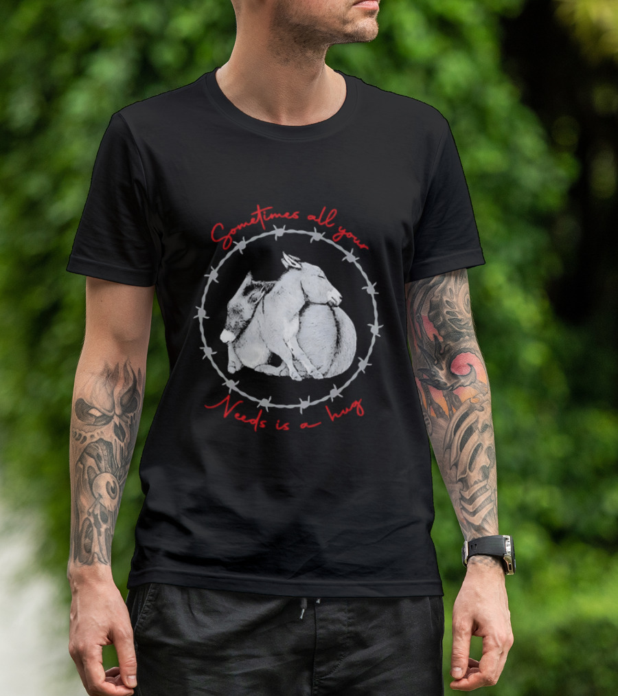 Sometimes All Your Needs Is A Hug Cuddling Donkeys Barbed Wire T-Shirt
