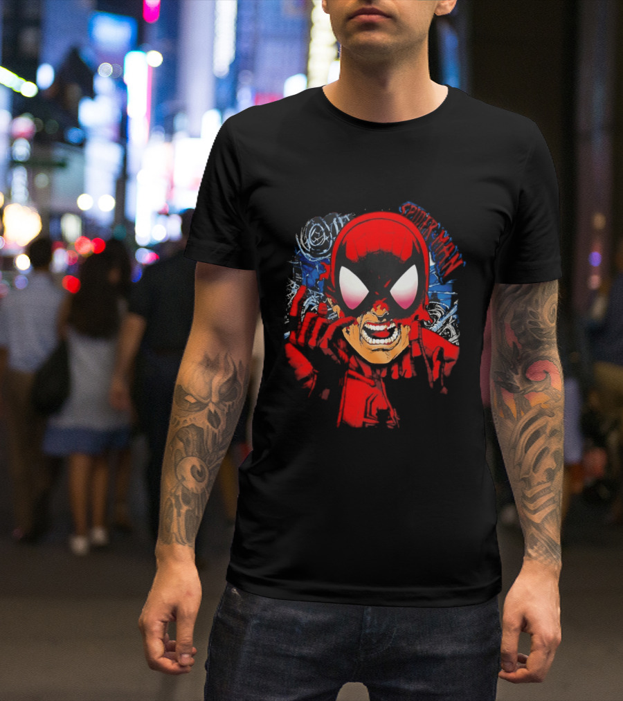 Spider Man Marvel Comics Pulling Off Mask Action T-Shirt