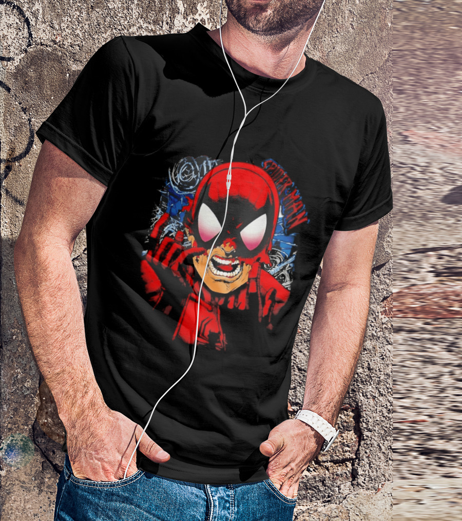 Spider Man Marvel Comics Pulling Off Mask Action T-Shirt