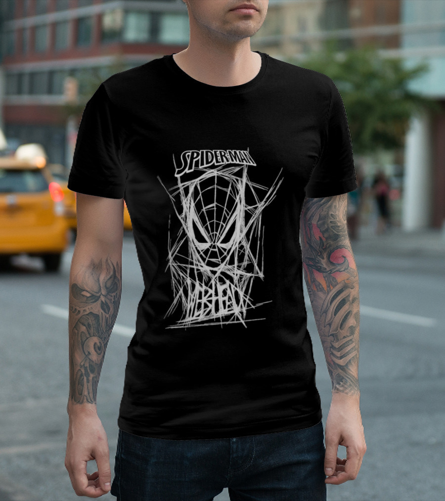 Spider Man Webbed Mask Sketch Spiderman Webhead T-Shirt