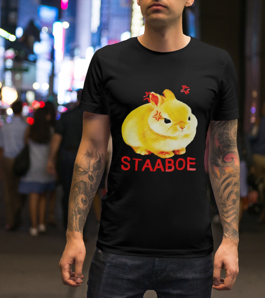 Staaboe Angry Fluffy Yellow Rabbit Red Marks T-Shirt