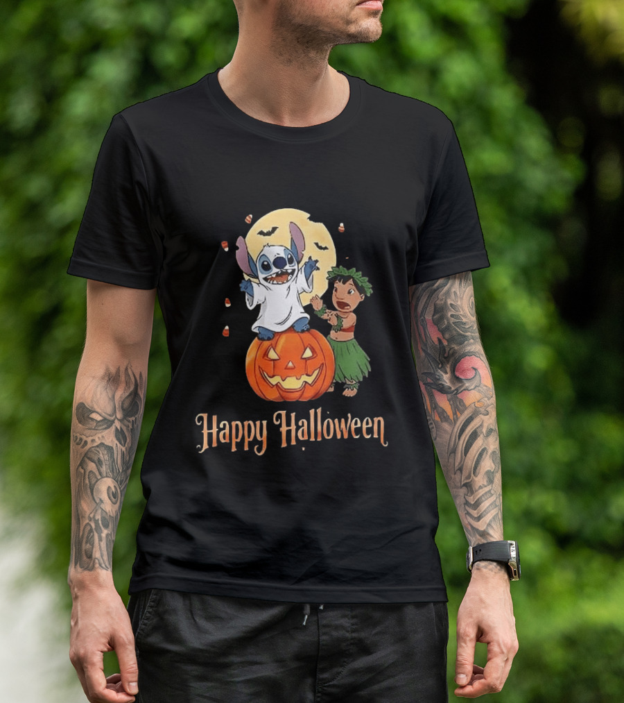 Stitch Halloween Happy Pumpkin Lilo Ghost Costume T-Shirt