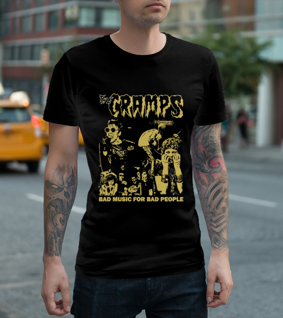 The Cramps Bad Music For Bad People Band Members Collage Yellow Black T-Shirt