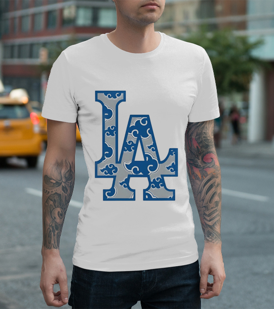 LA Kumo Royal Pattern Clouds Blue Silver T-Shirt