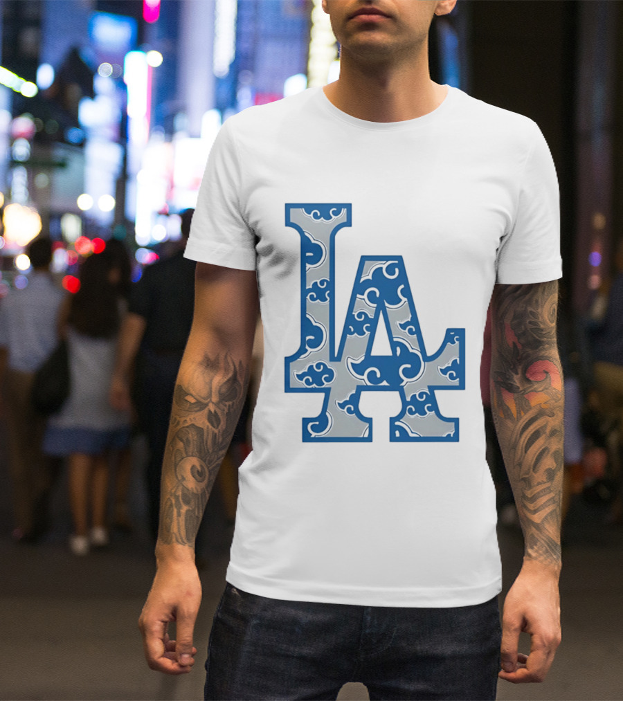 LA Kumo Royal Pattern Clouds Blue Silver T-Shirt