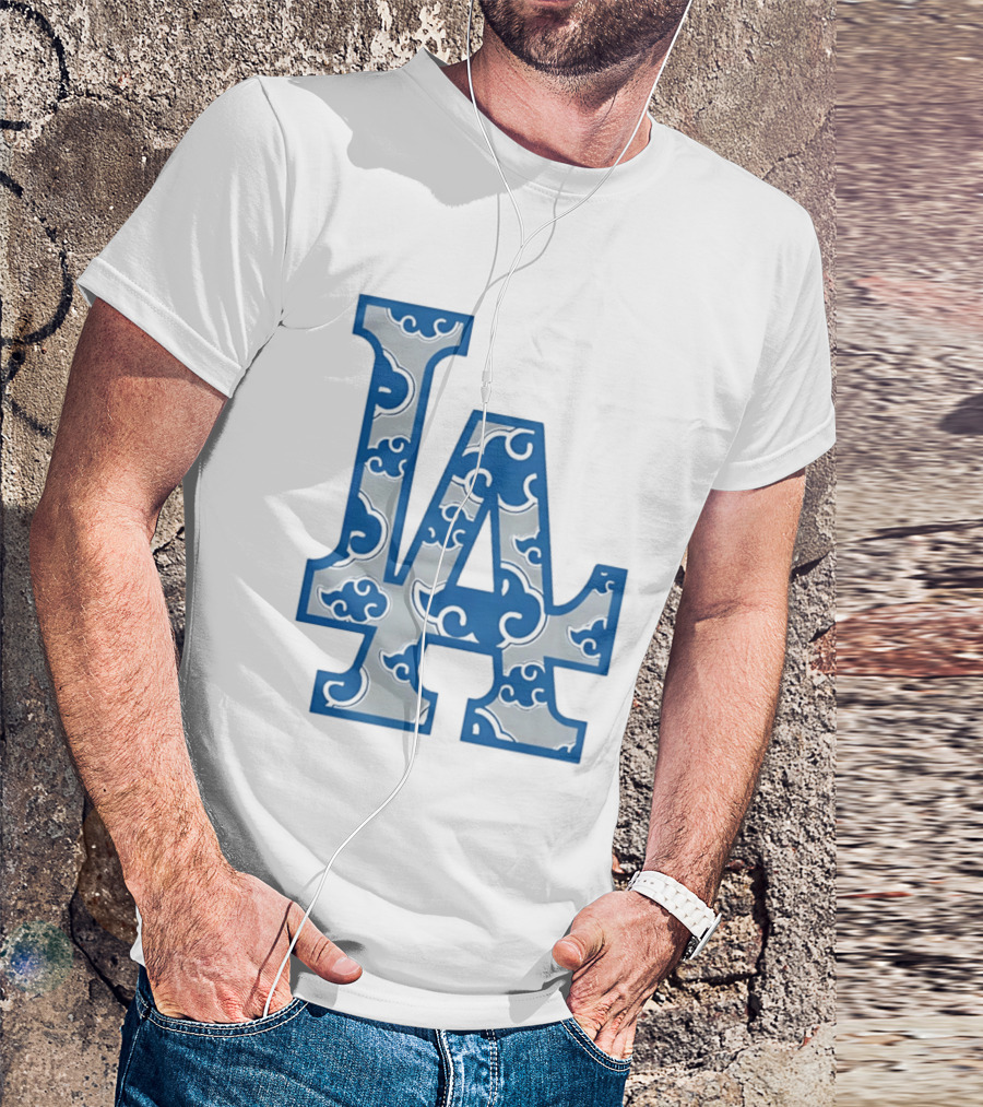 LA Kumo Royal Pattern Clouds Blue Silver T-Shirt