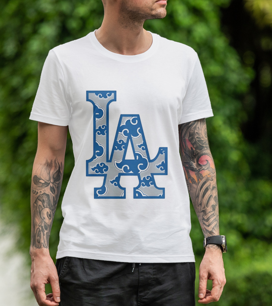LA Kumo Royal Pattern Clouds Blue Silver T-Shirt