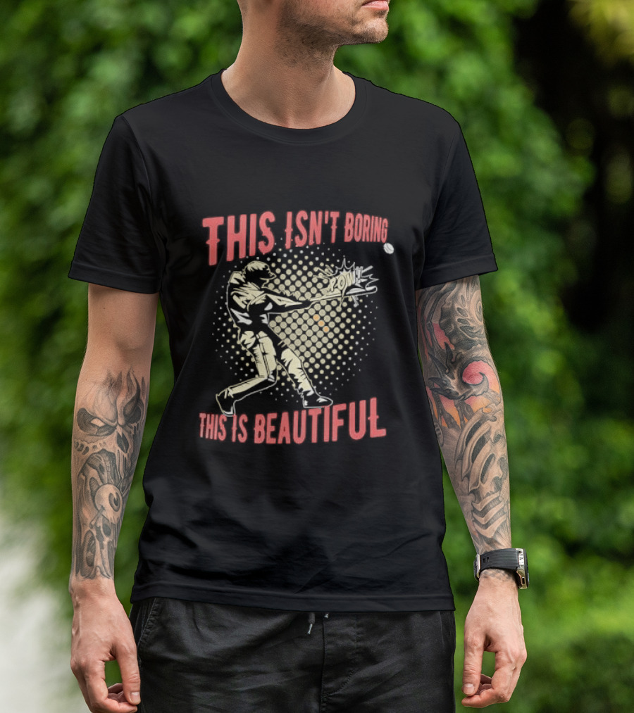 This Isn't Boring This Is Beautiful Baseball Batter Swinging Bat Comic Pow Halftone T-Shirt