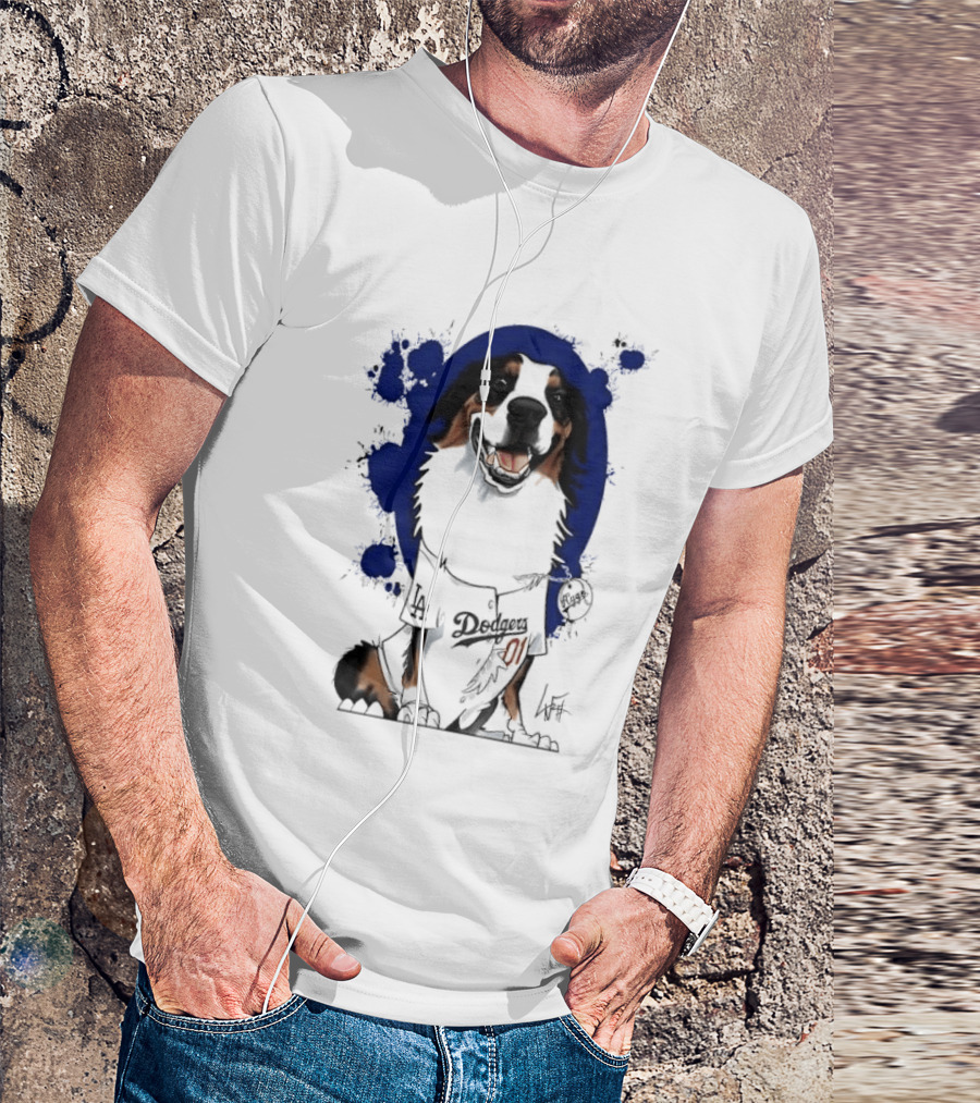 Los Angeles Dodgers MLB Kygo Cartoon Australian Shepherd Dog Paint Splatter T-Shirt