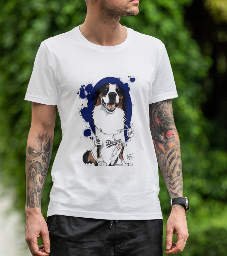 Los Angeles Dodgers MLB Kygo Cartoon Australian Shepherd Dog Paint Splatter T-Shirt