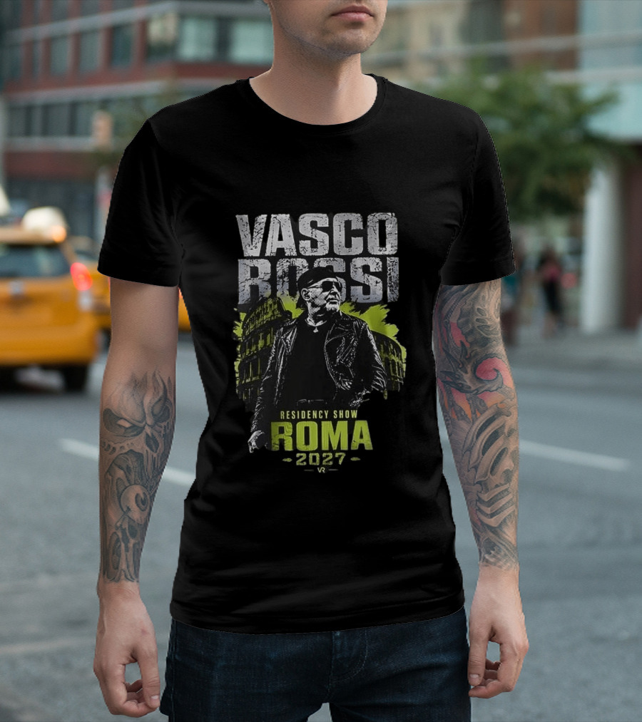 Vasco Rossi Residency Show Roma 2027 Black Leather Jacket Iconic Performance T-Shirt