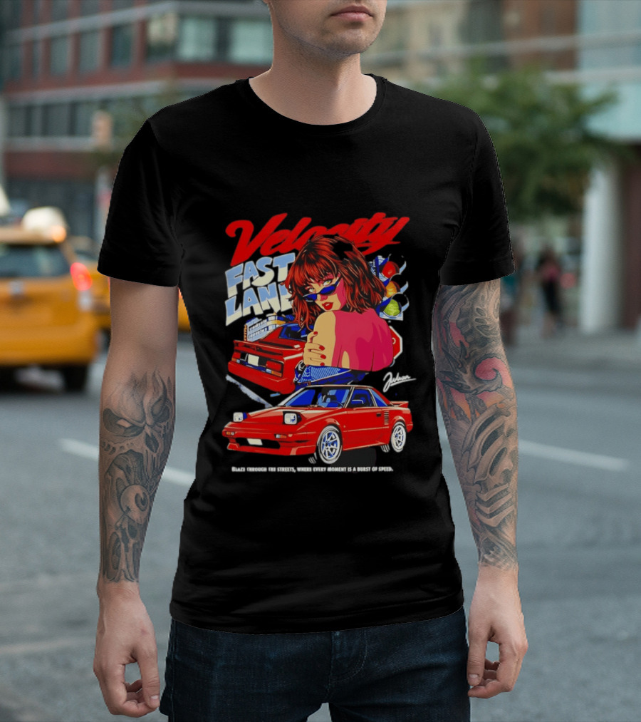 Velocity Fast Lane Blaze Through The Streets Classic Red Cars Retro Vibe T-Shirt
