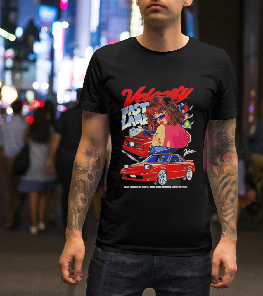Velocity Fast Lane Blaze Through The Streets Classic Red Cars Retro Vibe T-Shirt