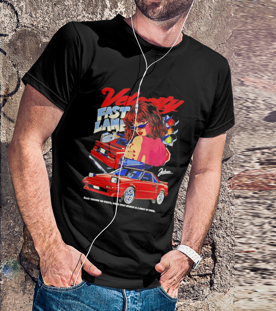 Velocity Fast Lane Blaze Through The Streets Classic Red Cars Retro Vibe T-Shirt