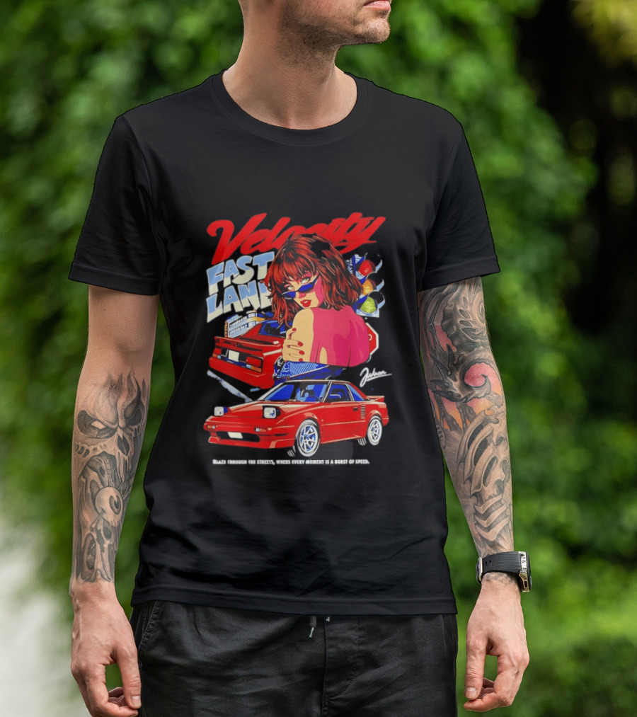 Velocity Fast Lane Blaze Through The Streets Classic Red Cars Retro Vibe T-Shirt