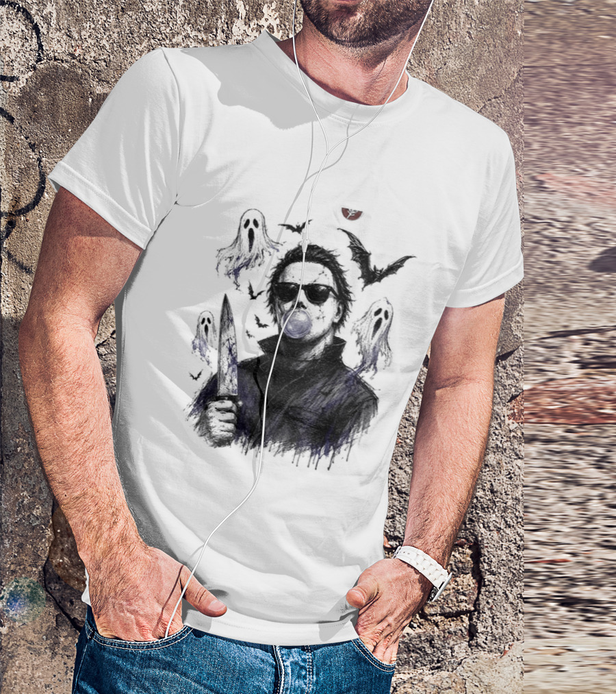 Michael Myers Bubble Gum Slasher Spooky Season Movie Ghosts And Bats T-Shirt