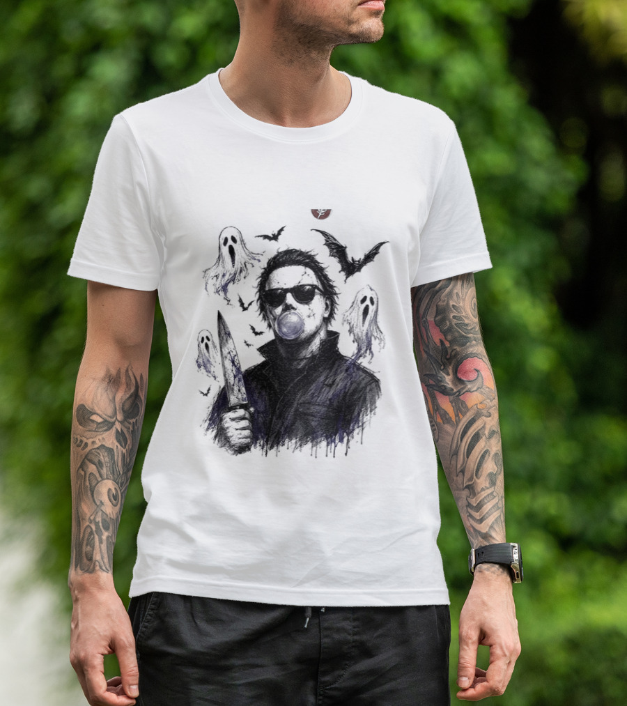 Michael Myers Bubble Gum Slasher Spooky Season Movie Ghosts And Bats T-Shirt