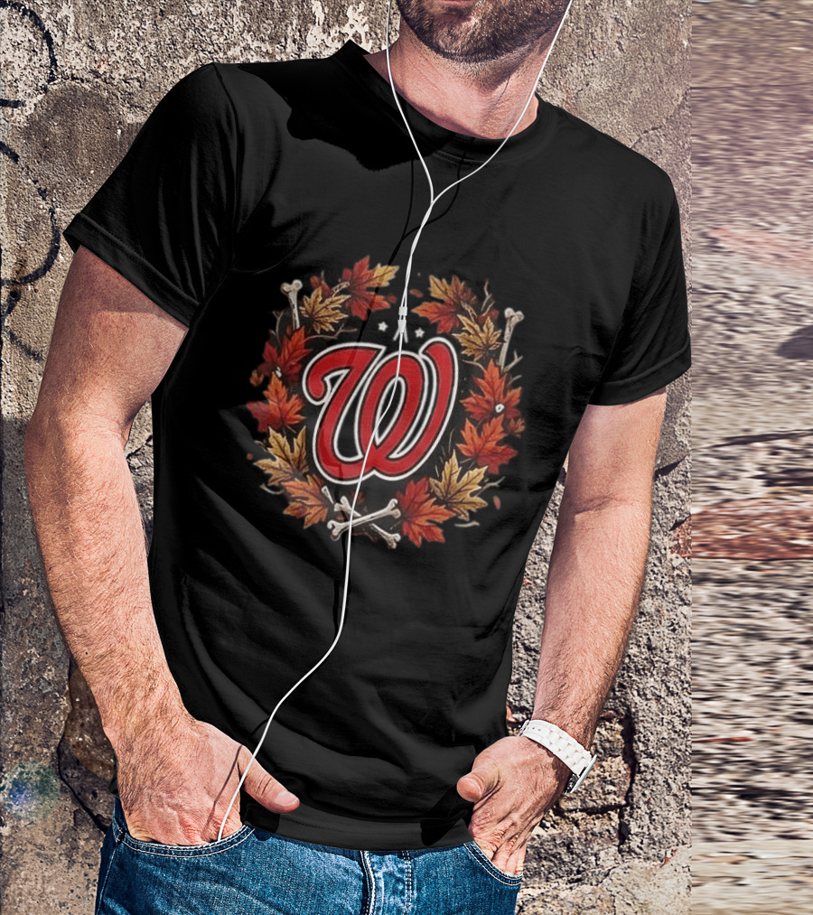 Washington Nationals Halloween Skull Maple Leaves Bats Baseballs T-Shirt