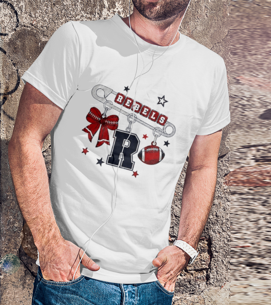 Rebels R Charm Safety Pin Red Bow Football Stars T-Shirt