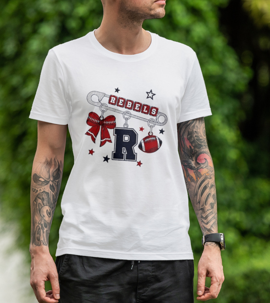 Rebels R Charm Safety Pin Red Bow Football Stars T-Shirt