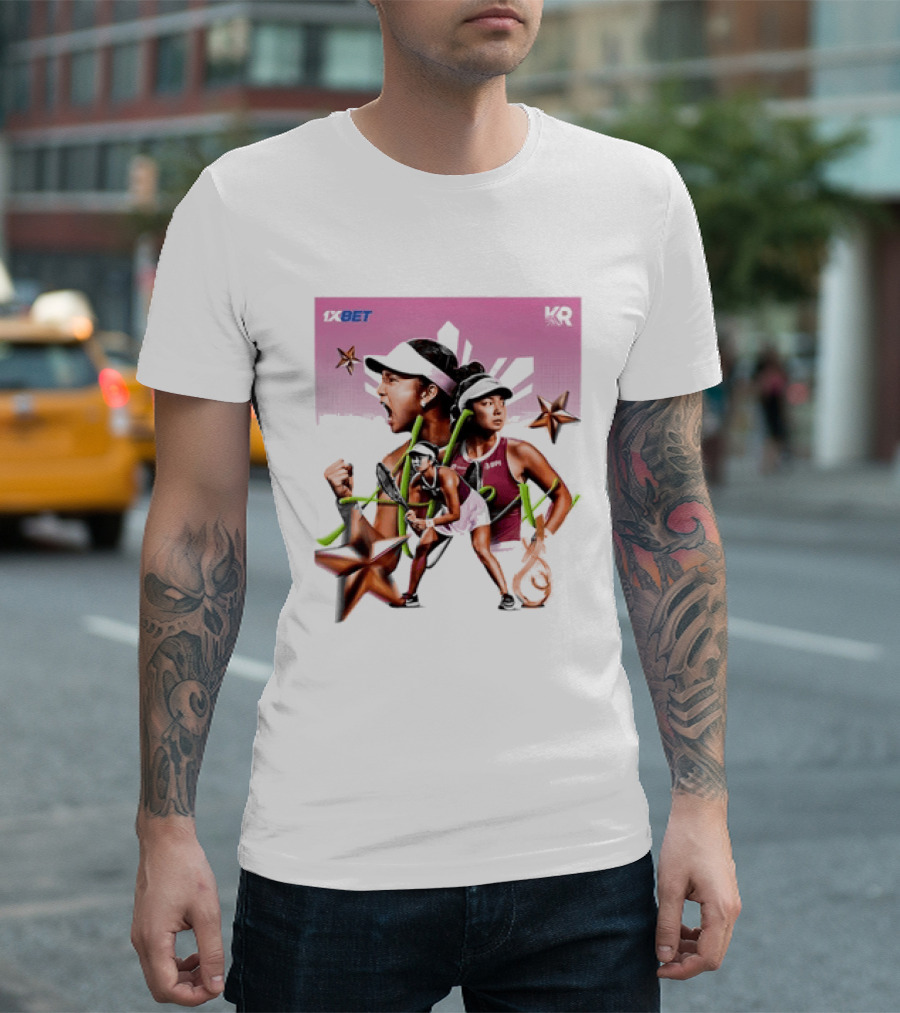 Alex Eala 1XBET Tennis Player Collage Gold Stars Pink T-Shirt