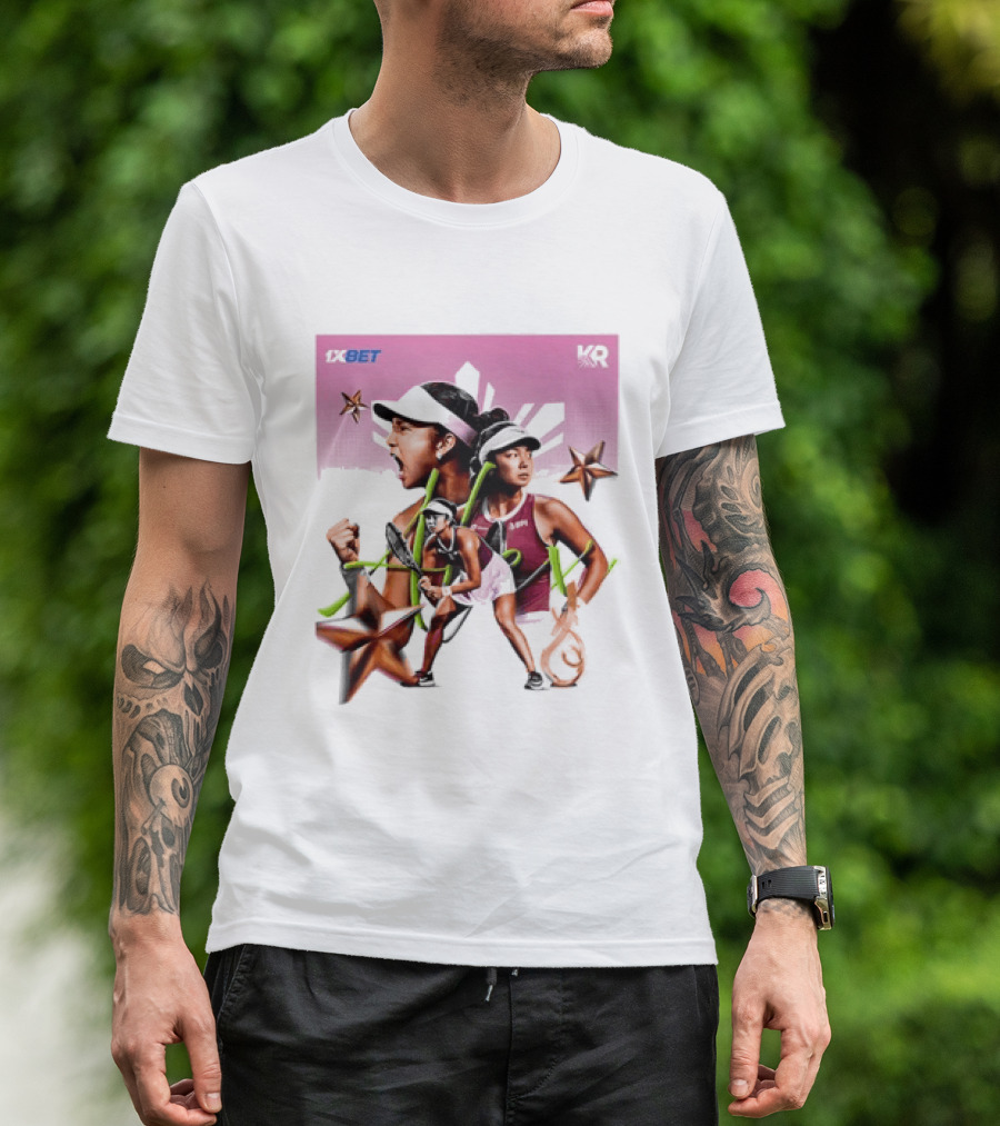 Alex Eala 1XBET Tennis Player Collage Gold Stars Pink T-Shirt
