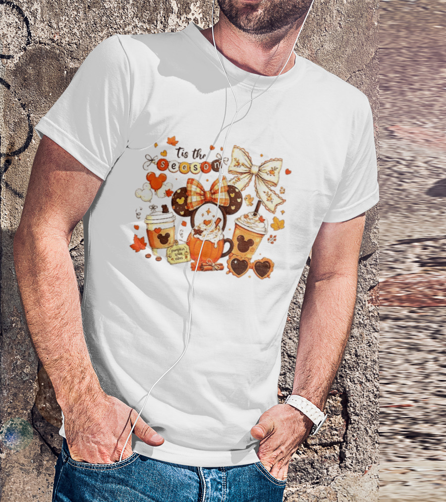 Tis The Season Disney Pumpkin Spice Autumn Coffee Ears And Bows T-Shirt