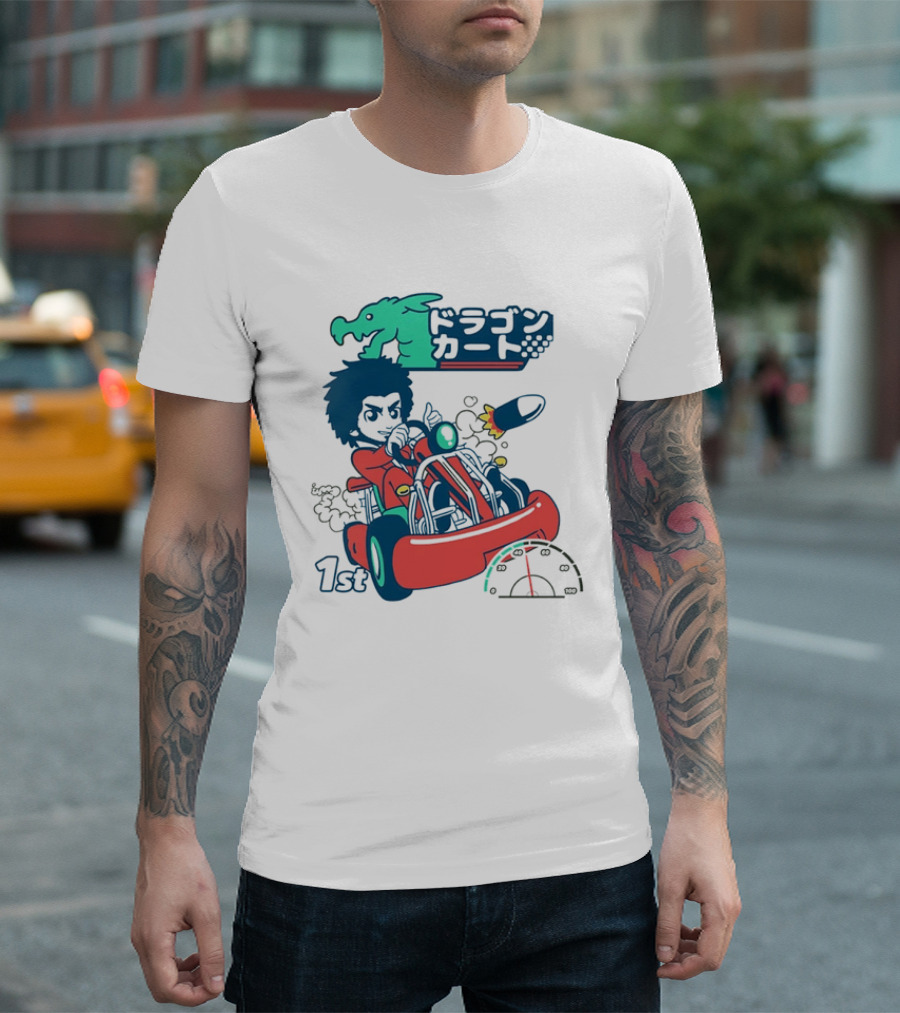 Dragon Kart Japanese Afro Racer 1st Place Red Vehicle Rocket Gauge T-Shirt