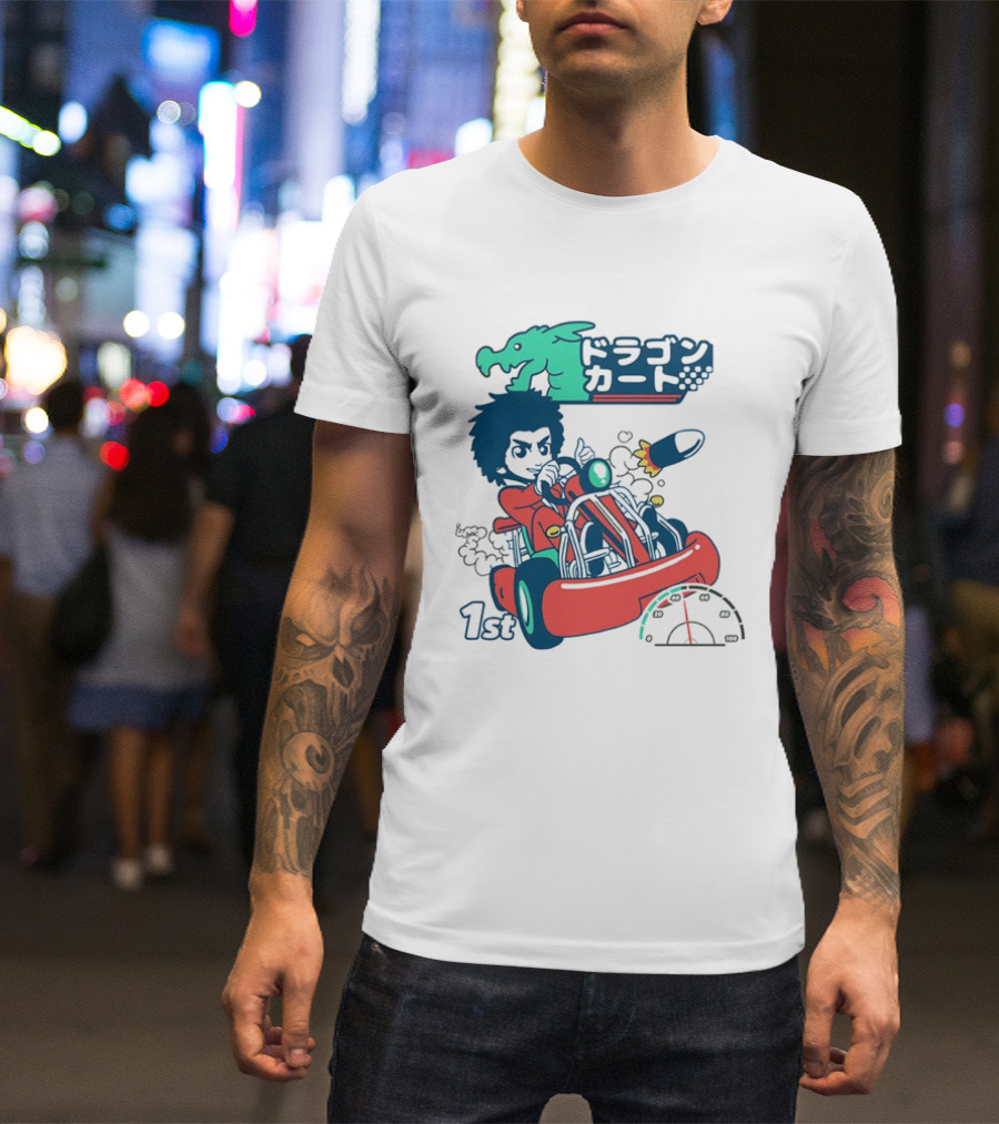 Dragon Kart Japanese Afro Racer 1st Place Red Vehicle Rocket Gauge T-Shirt
