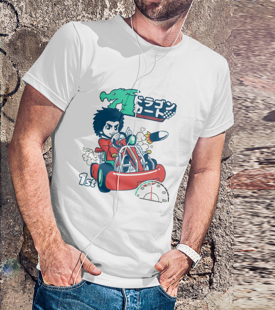 Dragon Kart Japanese Afro Racer 1st Place Red Vehicle Rocket Gauge T-Shirt