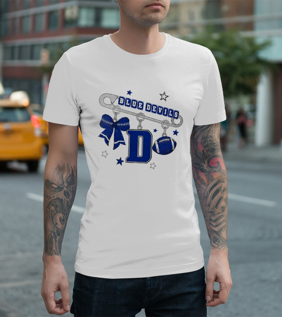 Duke Blue Devils Football Safety Pin Charms Bow Stars T-Shirt