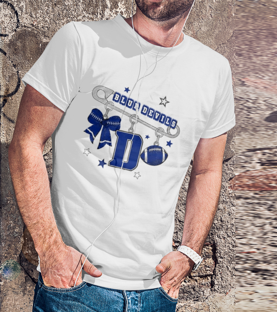 Duke Blue Devils Football Safety Pin Charms Bow Stars T-Shirt