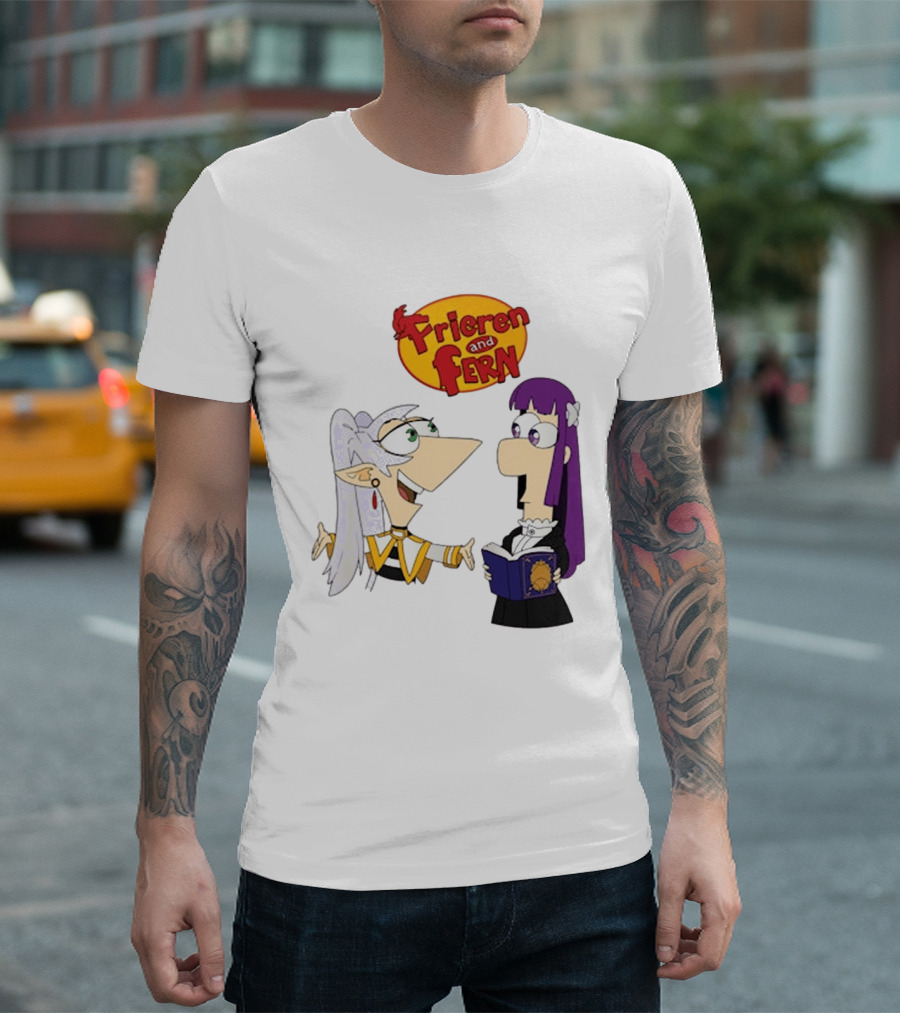 Frieren And Fern Animated Characters With Book And Unique Cartoon T-Shirt