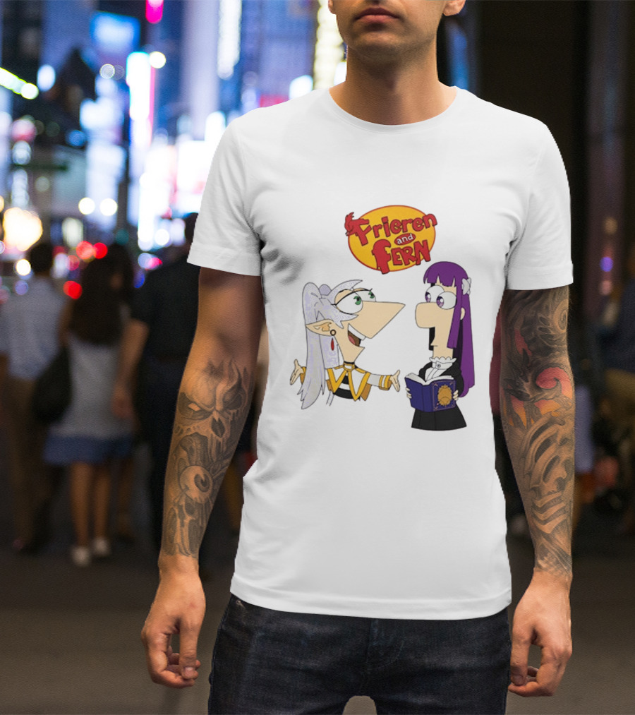 Frieren And Fern Animated Characters With Book And Unique Cartoon T-Shirt