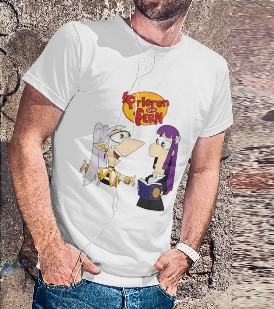 Frieren And Fern Animated Characters With Book And Unique Cartoon T-Shirt