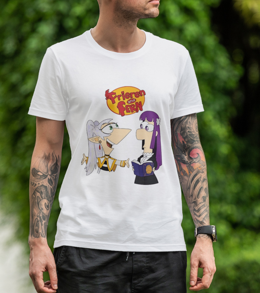 Frieren And Fern Animated Characters With Book And Unique Cartoon T-Shirt