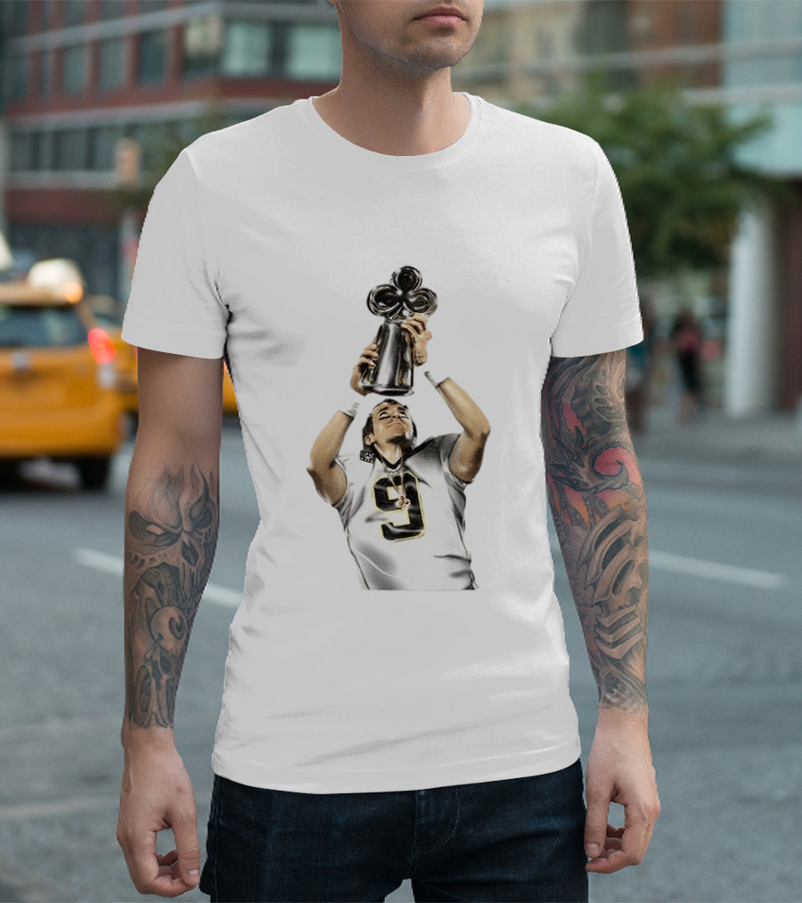 Drew Brees Saints Hall Of Fame 2026 Number 9 Trophy Celebration T-Shirt