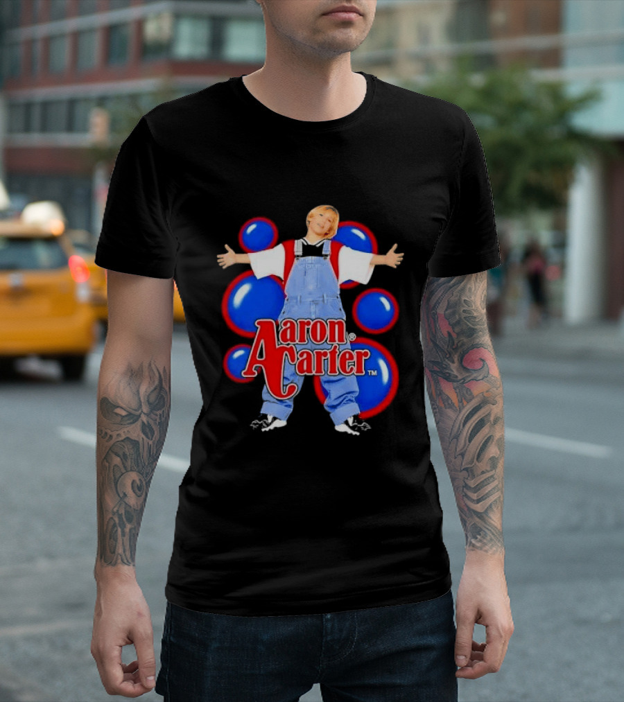 Aaron Carter Denim Overalls Bubbles Photo Bootleg T-Shirt