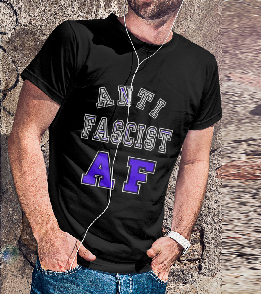 ANTI FASCIST AF Purple White Varsity Block стиль T-Shirt