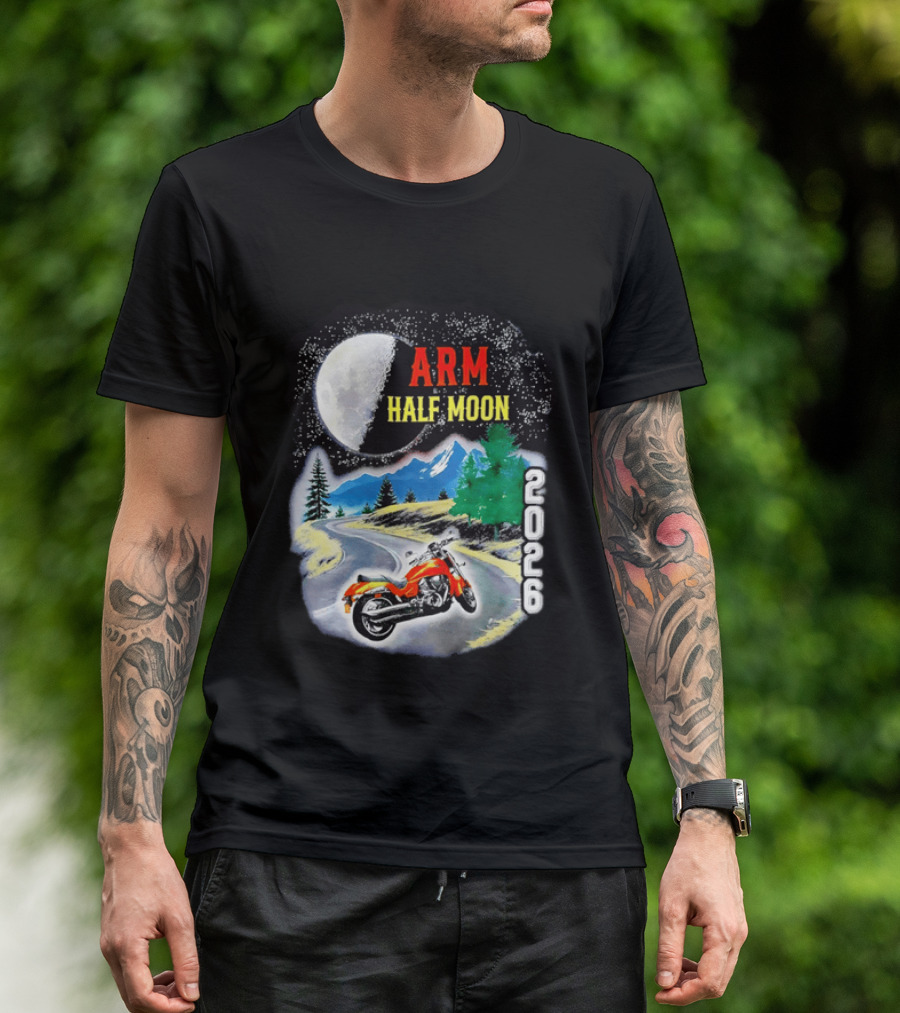Arm Half Moon 2026 Orange Motorcycle Winding Mountain Road Night Sky T-Shirt