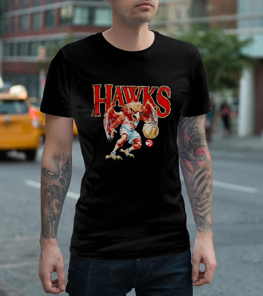 Atlanta Hawks Fierce Dribbling Cartoon Bird In NBA Jersey T-Shirt