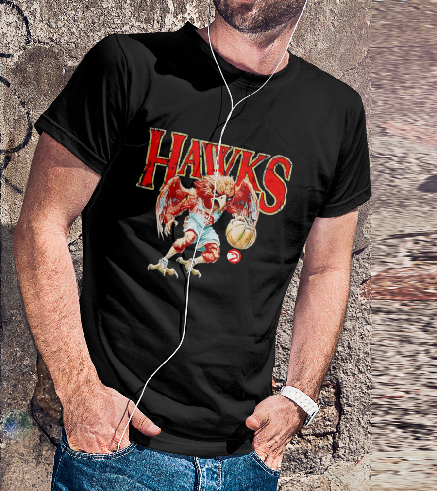 Atlanta Hawks Fierce Dribbling Cartoon Bird In NBA Jersey T-Shirt